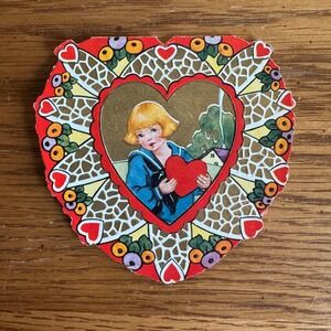 Vintage Valentine Card Boy Sailor Holding Heart Whitman Made Worcester MA‎
